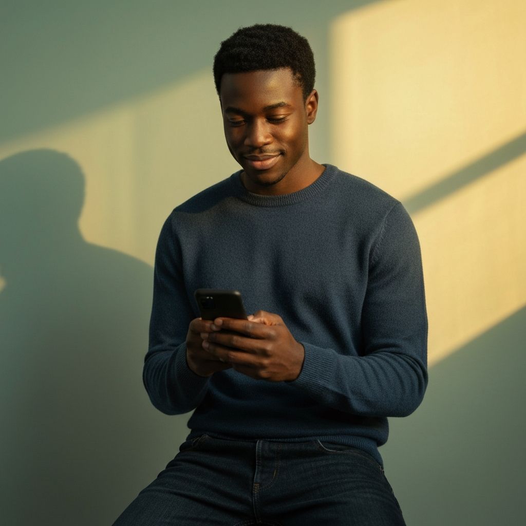 Young Black man using SpectrumThrive app - AI-powered wellness technology for neurodivergent individuals with ADHD and autism